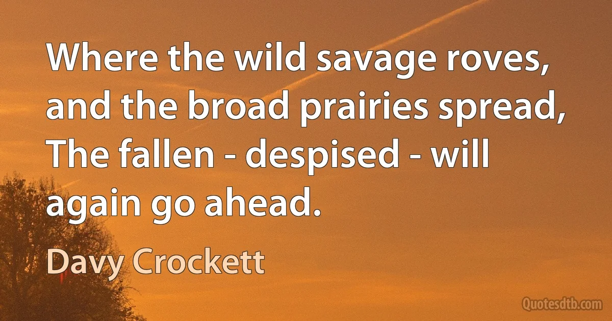 Where the wild savage roves, and the broad prairies spread,
The fallen - despised - will again go ahead. (Davy Crockett)