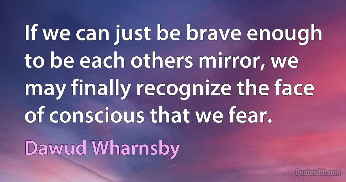 If we can just be brave enough to be each others mirror, we may finally recognize the face of conscious that we fear. (Dawud Wharnsby)