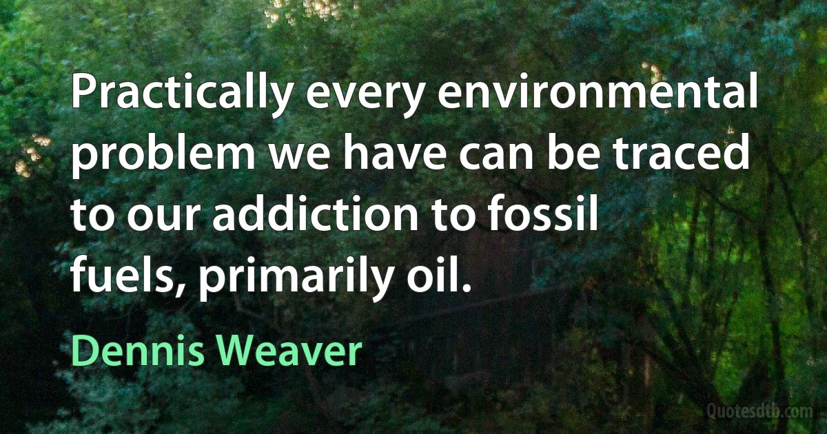 Practically every environmental problem we have can be traced to our addiction to fossil fuels, primarily oil. (Dennis Weaver)