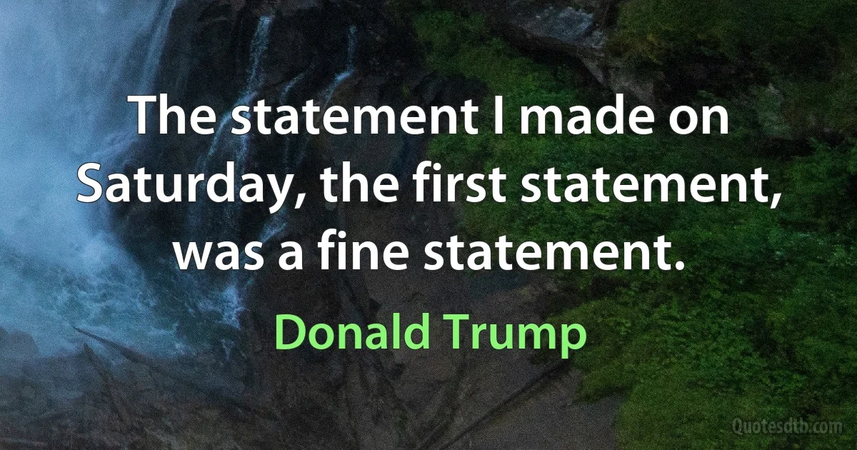 The statement I made on Saturday, the first statement, was a fine statement. (Donald Trump)