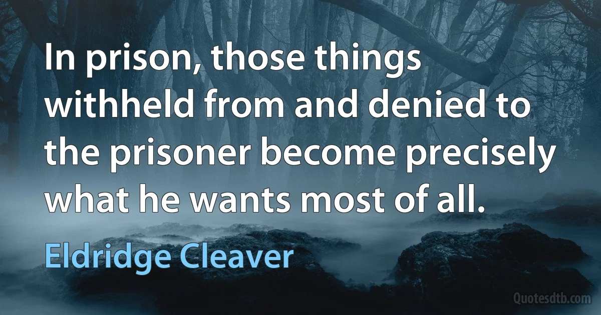 In prison, those things withheld from and denied to the prisoner become precisely what he wants most of all. (Eldridge Cleaver)