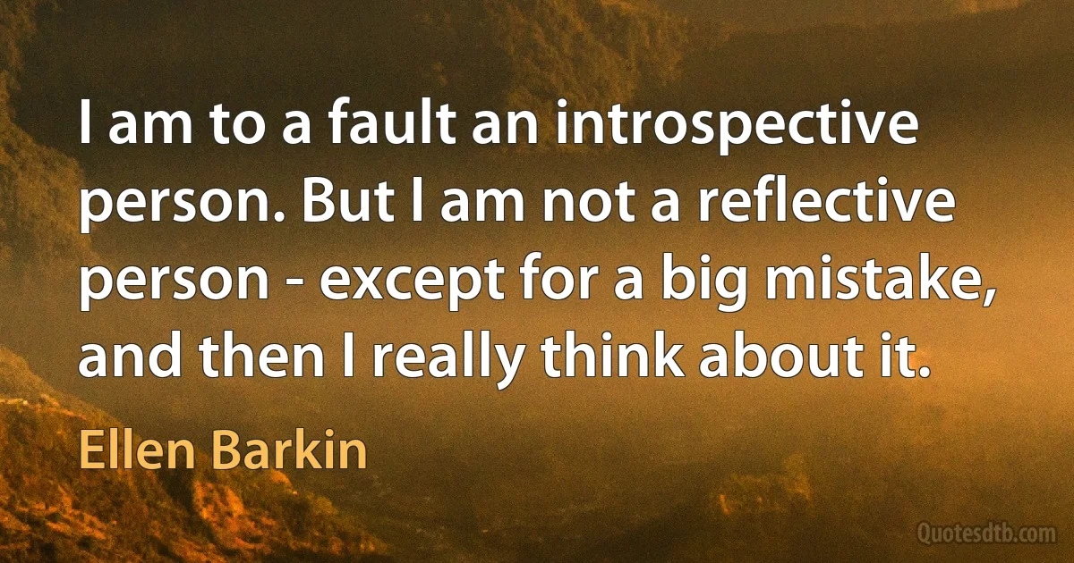 I am to a fault an introspective person. But I am not a reflective person - except for a big mistake, and then I really think about it. (Ellen Barkin)