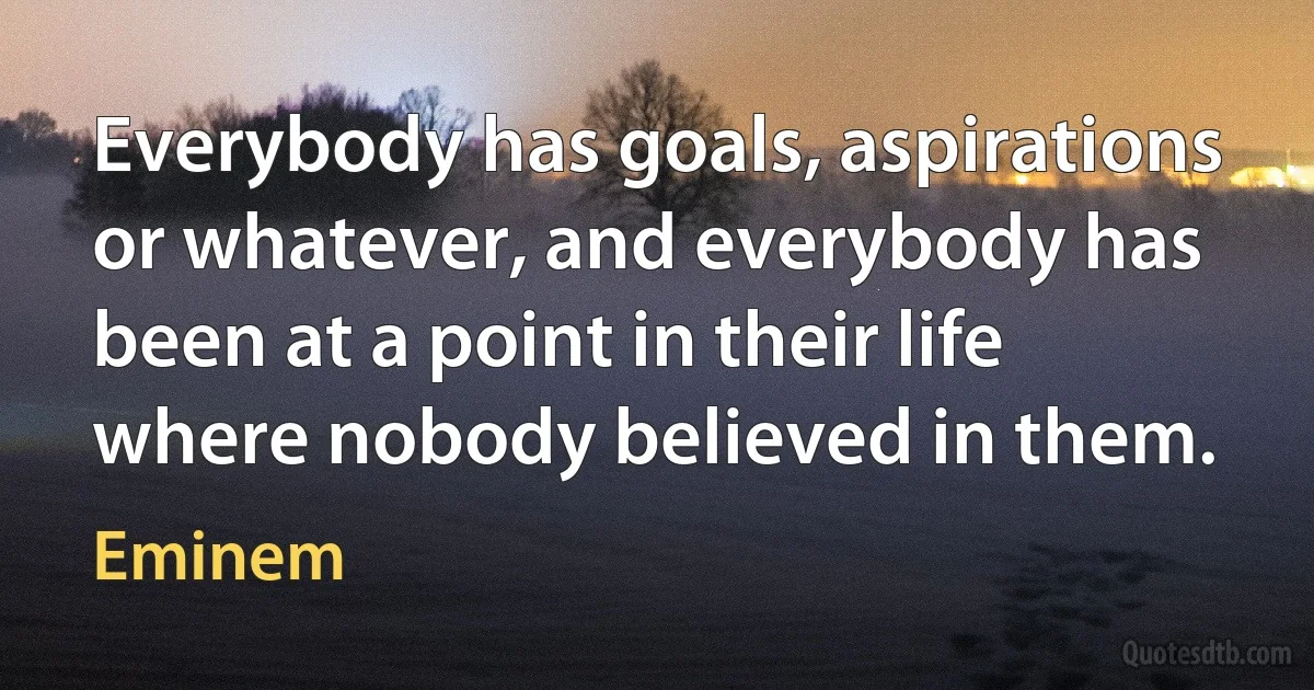 Everybody has goals, aspirations or whatever, and everybody has been at a point in their life where nobody believed in them. (Eminem)