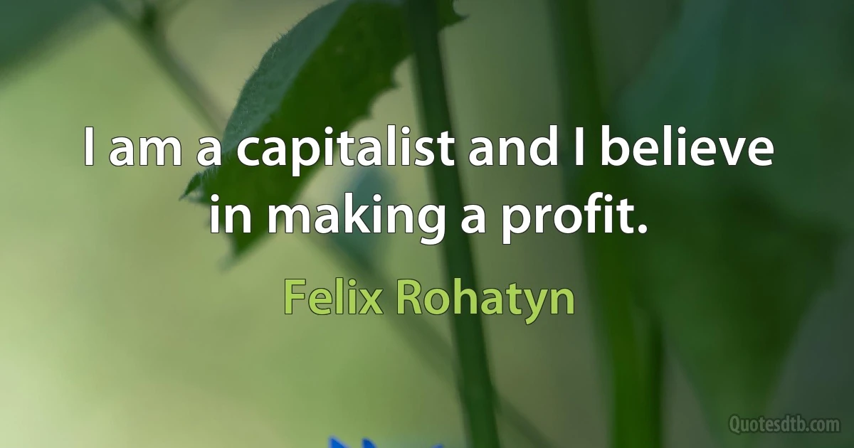 I am a capitalist and I believe in making a profit. (Felix Rohatyn)