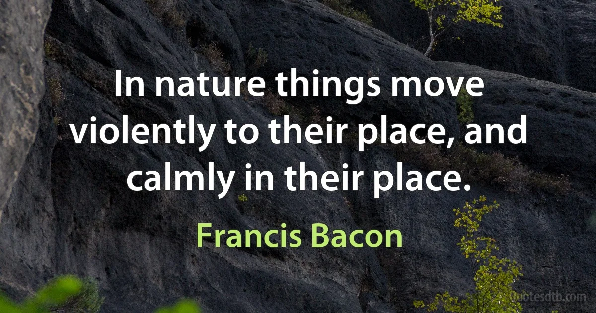 In nature things move violently to their place, and calmly in their place. (Francis Bacon)