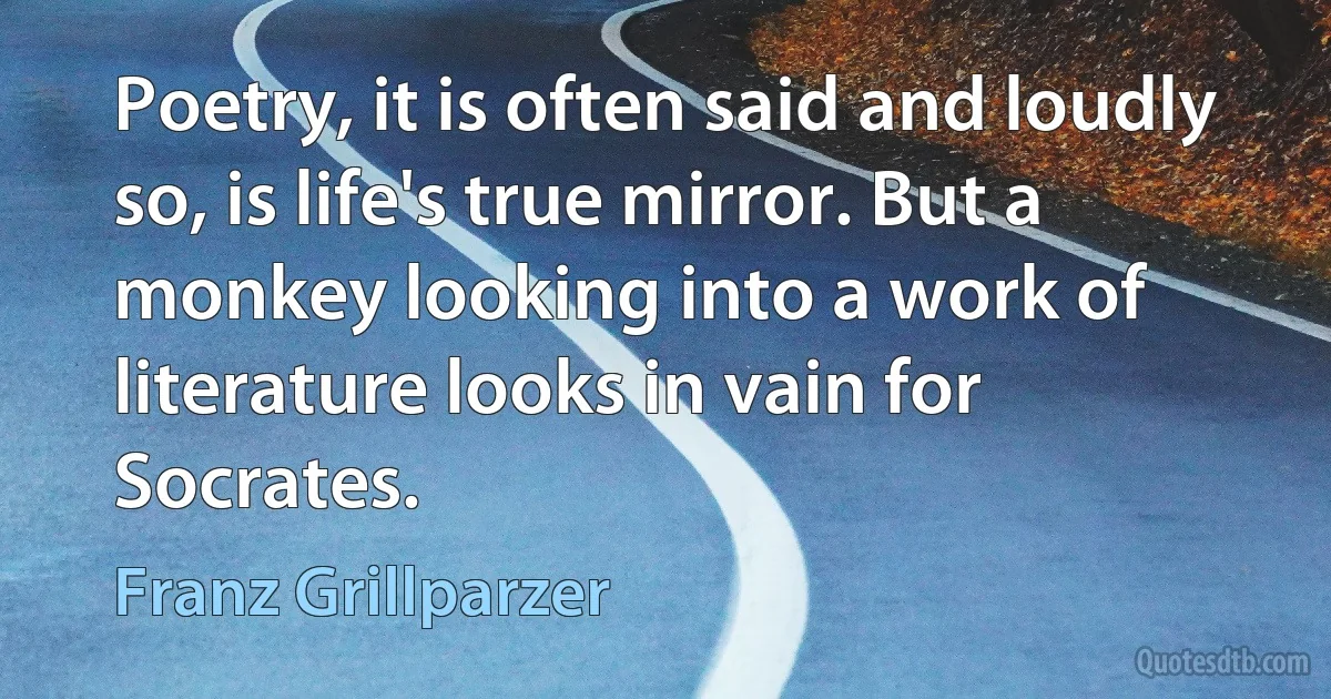 Poetry, it is often said and loudly so, is life's true mirror. But a monkey looking into a work of literature looks in vain for Socrates. (Franz Grillparzer)