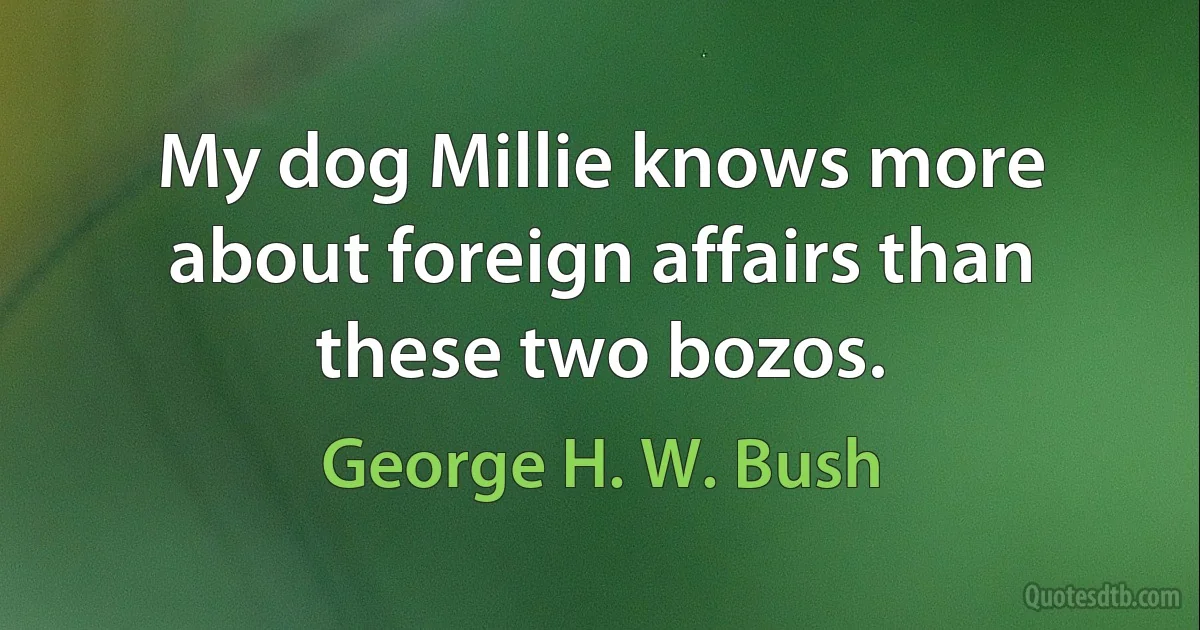 My dog Millie knows more about foreign affairs than these two bozos. (George H. W. Bush)