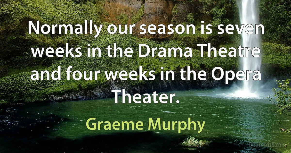 Normally our season is seven weeks in the Drama Theatre and four weeks in the Opera Theater. (Graeme Murphy)