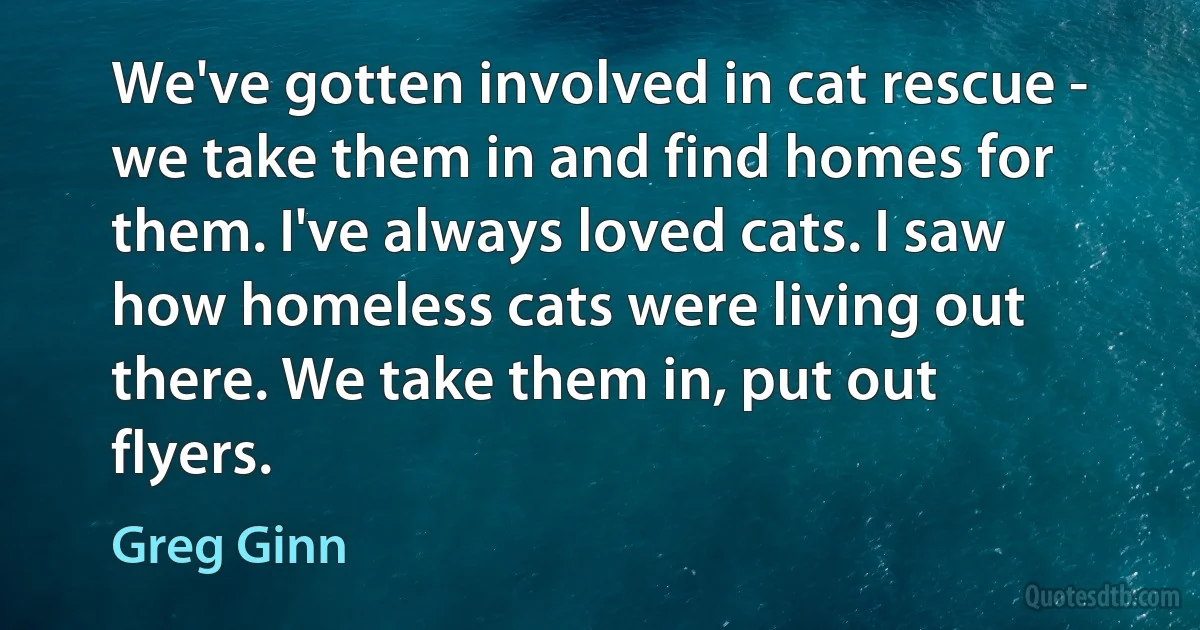 We've gotten involved in cat rescue - we take them in and find homes for them. I've always loved cats. I saw how homeless cats were living out there. We take them in, put out flyers. (Greg Ginn)