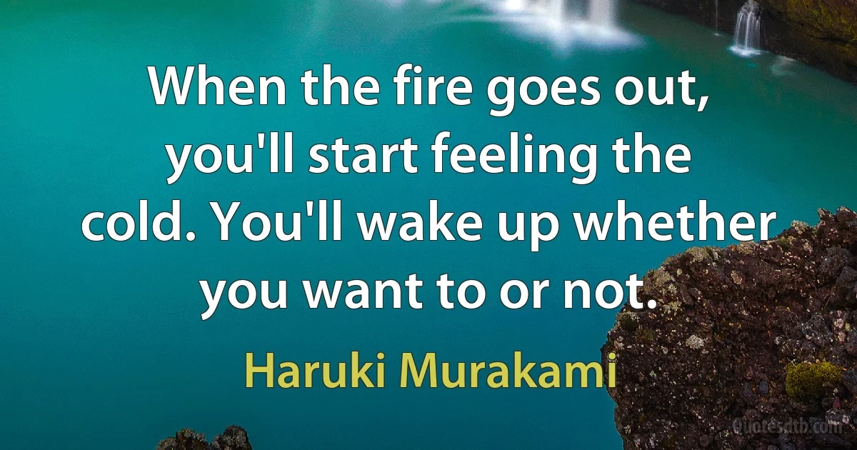 When the fire goes out, you'll start feeling the cold. You'll wake up whether you want to or not. (Haruki Murakami)