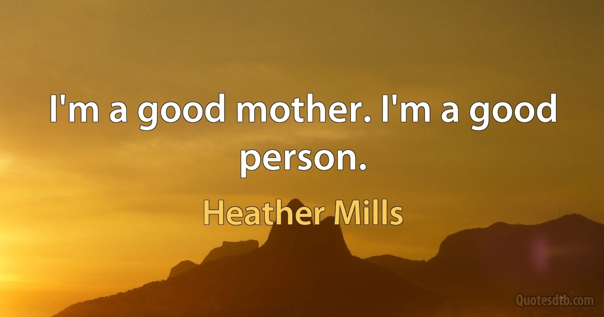 I'm a good mother. I'm a good person. (Heather Mills)