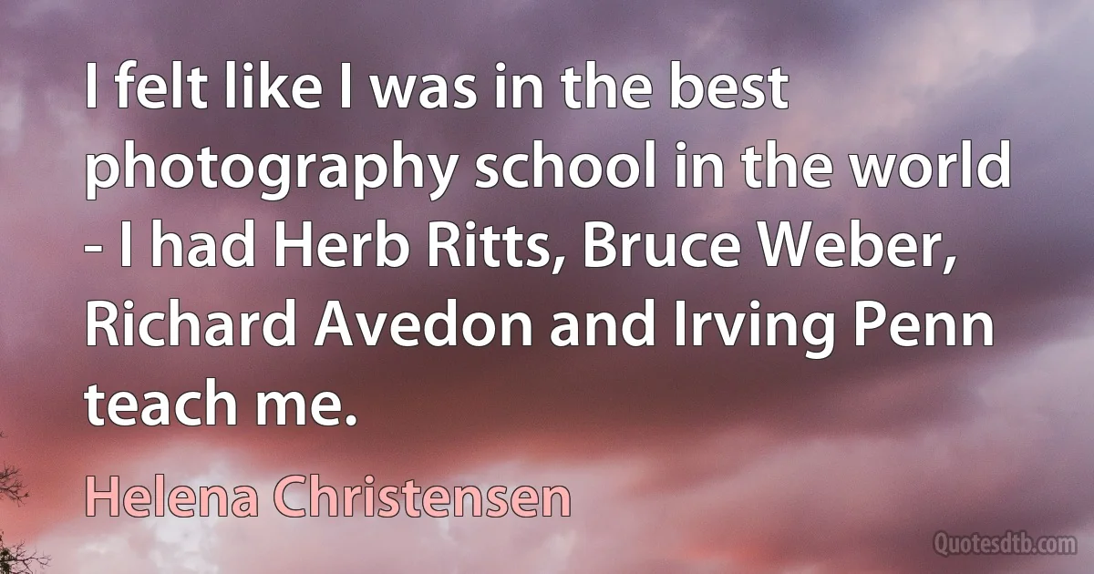 I felt like I was in the best photography school in the world - I had Herb Ritts, Bruce Weber, Richard Avedon and Irving Penn teach me. (Helena Christensen)