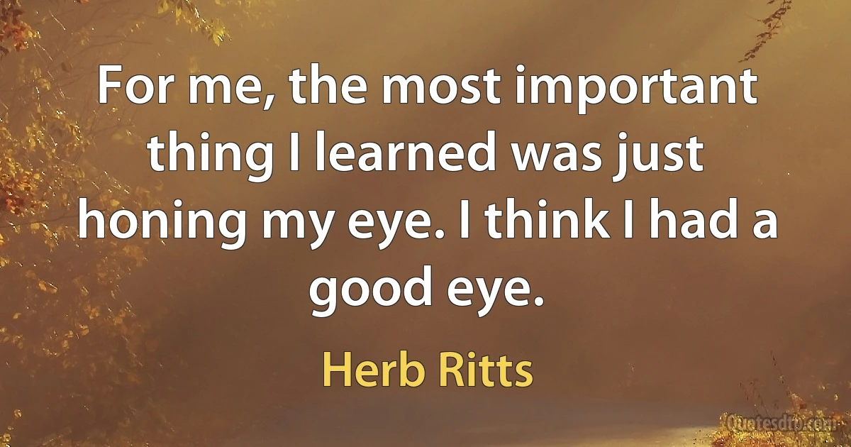 For me, the most important thing I learned was just honing my eye. I think I had a good eye. (Herb Ritts)