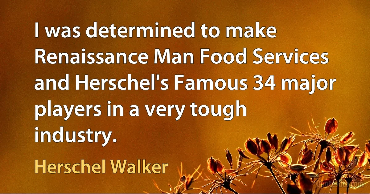 I was determined to make Renaissance Man Food Services and Herschel's Famous 34 major players in a very tough industry. (Herschel Walker)