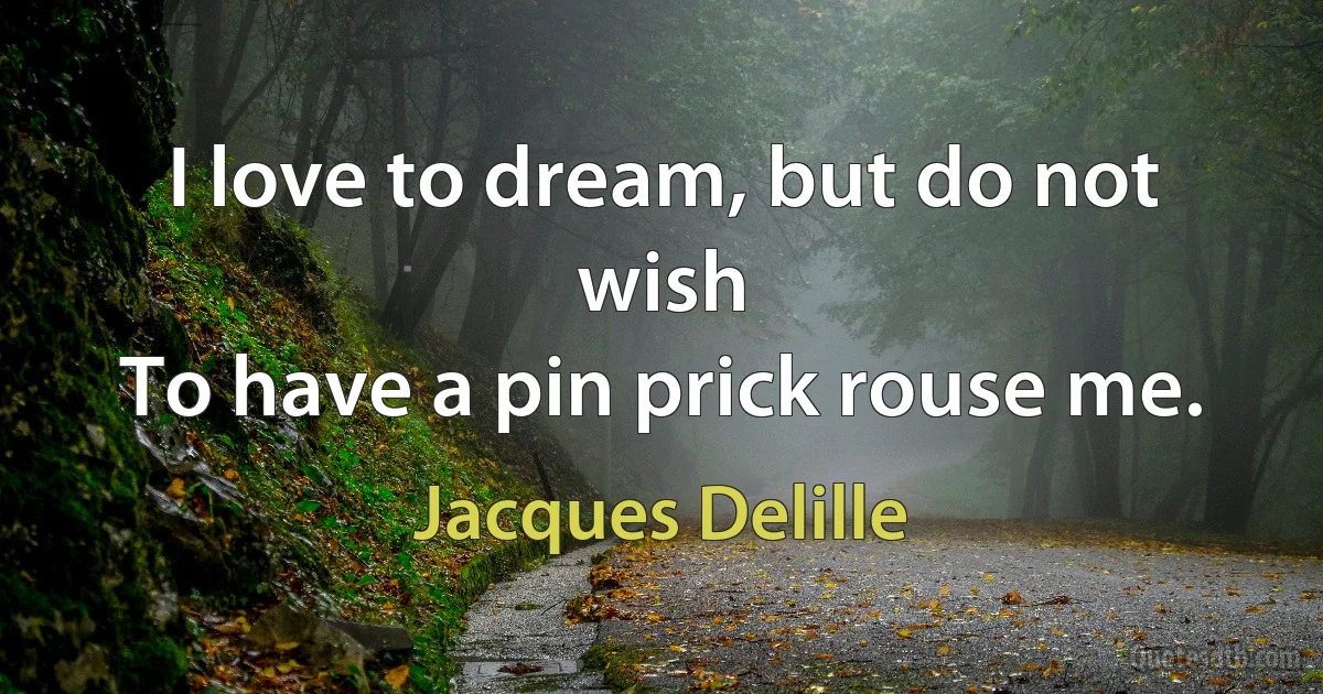 I love to dream, but do not wish
To have a pin prick rouse me. (Jacques Delille)