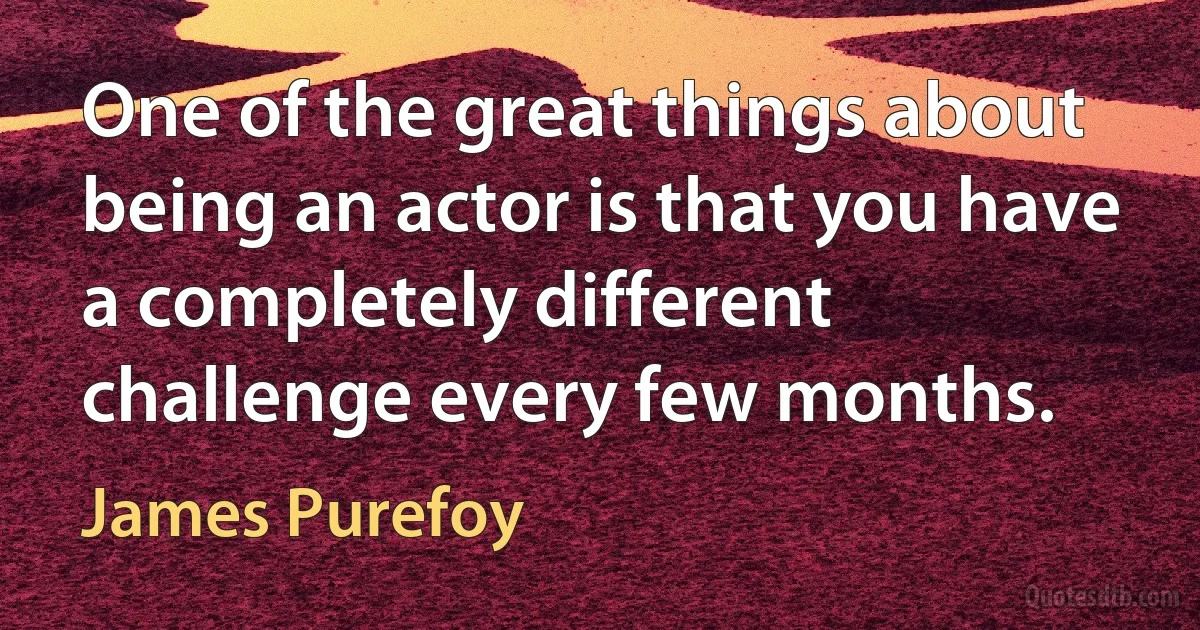 One of the great things about being an actor is that you have a completely different challenge every few months. (James Purefoy)