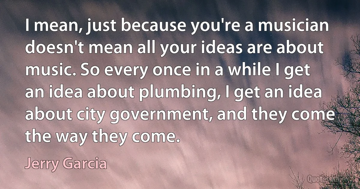 I mean, just because you're a musician doesn't mean all your ideas are about music. So every once in a while I get an idea about plumbing, I get an idea about city government, and they come the way they come. (Jerry Garcia)