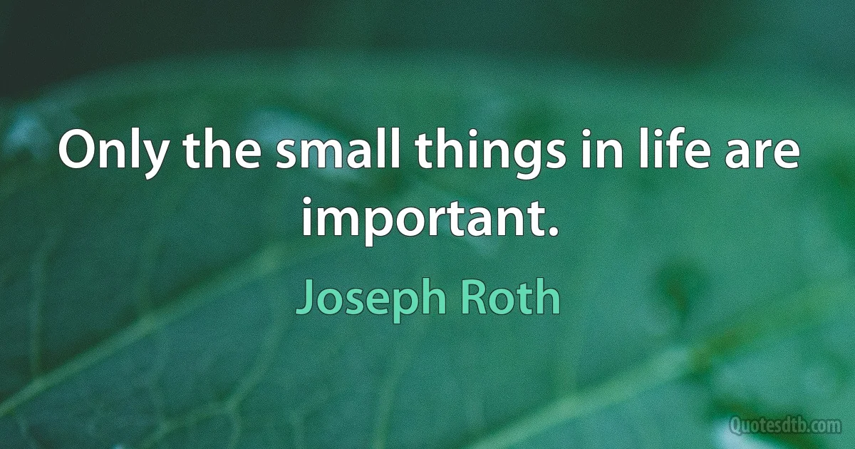 Only the small things in life are important. (Joseph Roth)