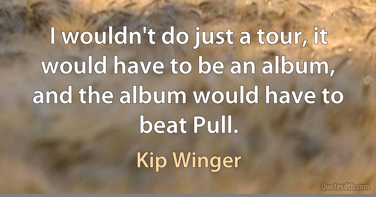 I wouldn't do just a tour, it would have to be an album, and the album would have to beat Pull. (Kip Winger)