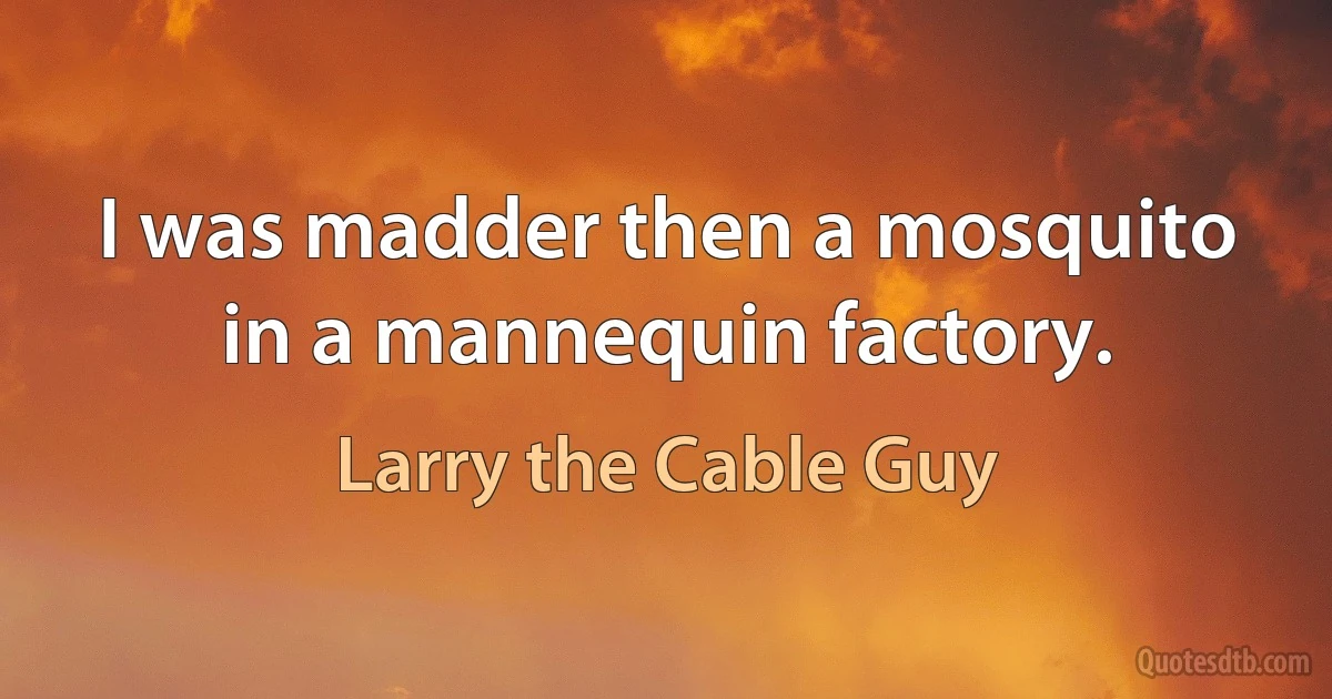 I was madder then a mosquito in a mannequin factory. (Larry the Cable Guy)