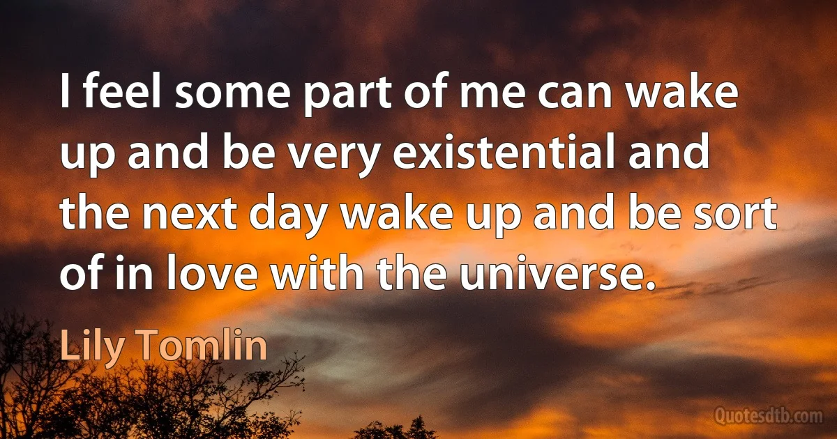 I feel some part of me can wake up and be very existential and the next day wake up and be sort of in love with the universe. (Lily Tomlin)