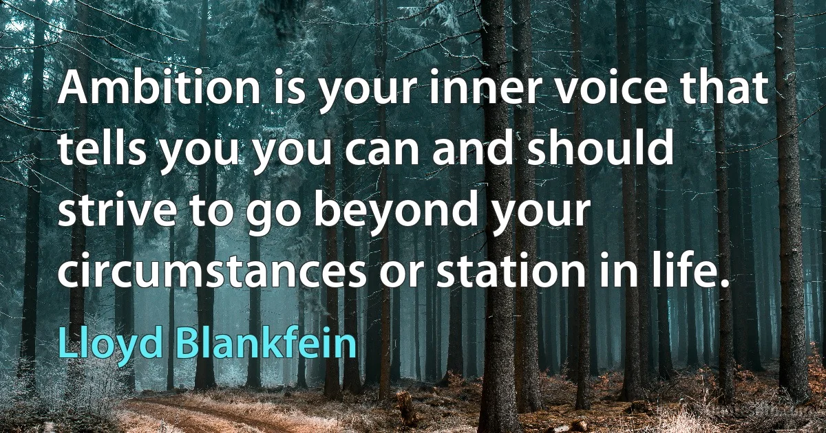 Ambition is your inner voice that tells you you can and should strive to go beyond your circumstances or station in life. (Lloyd Blankfein)