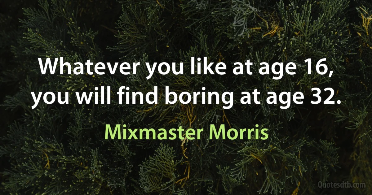 Whatever you like at age 16, you will find boring at age 32. (Mixmaster Morris)