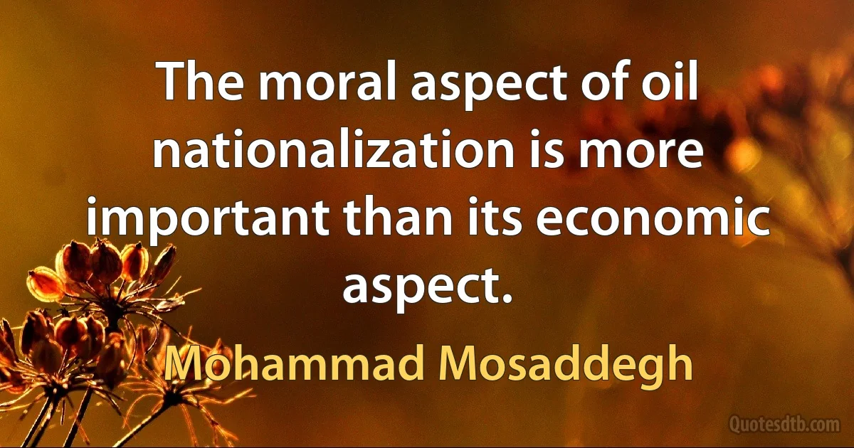 The moral aspect of oil nationalization is more important than its economic aspect. (Mohammad Mosaddegh)