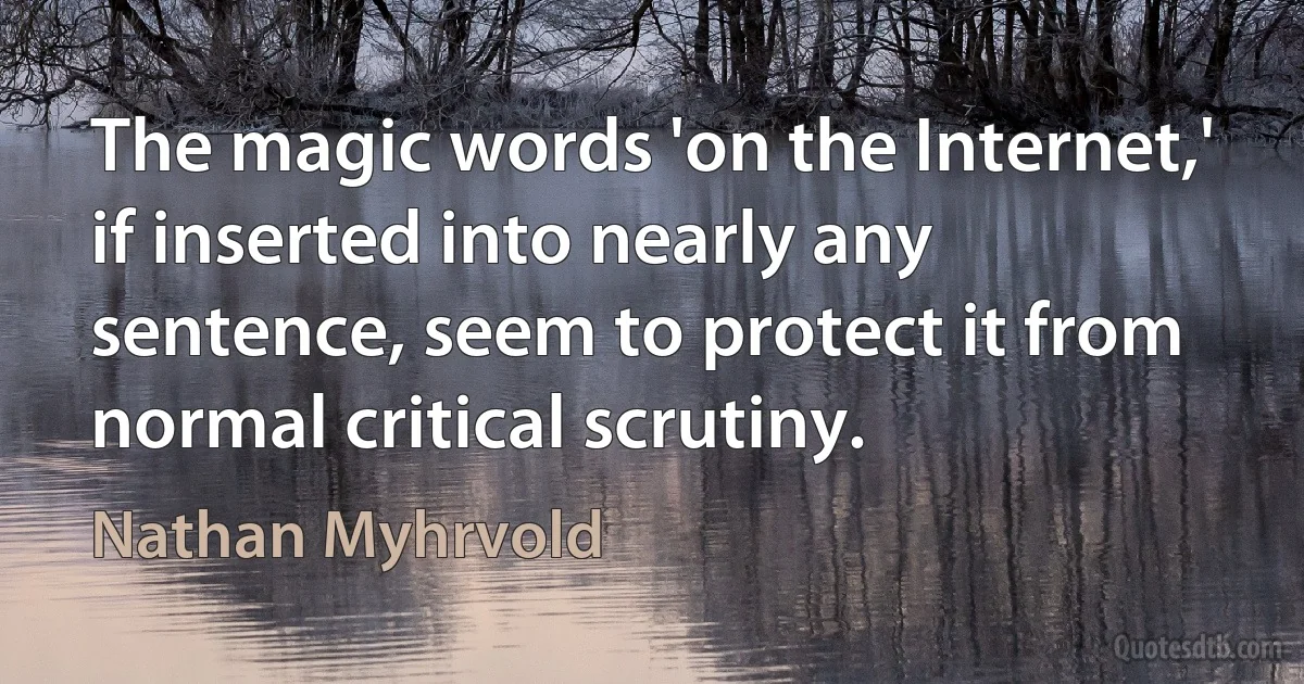 The magic words 'on the Internet,' if inserted into nearly any sentence, seem to protect it from normal critical scrutiny. (Nathan Myhrvold)