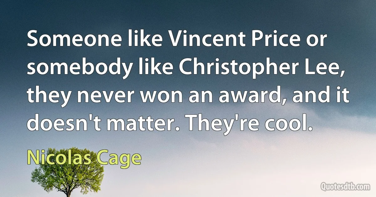 Someone like Vincent Price or somebody like Christopher Lee, they never won an award, and it doesn't matter. They're cool. (Nicolas Cage)