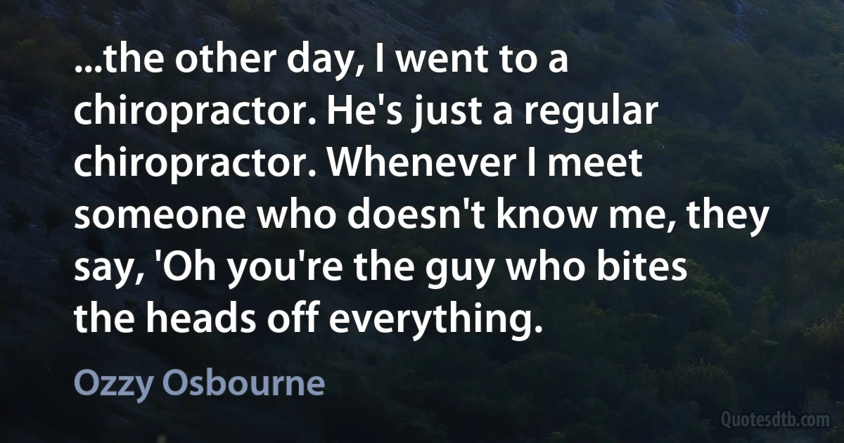 ...the other day, I went to a chiropractor. He's just a regular chiropractor. Whenever I meet someone who doesn't know me, they say, 'Oh you're the guy who bites the heads off everything. (Ozzy Osbourne)