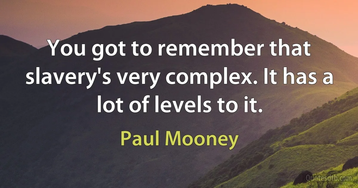 You got to remember that slavery's very complex. It has a lot of levels to it. (Paul Mooney)