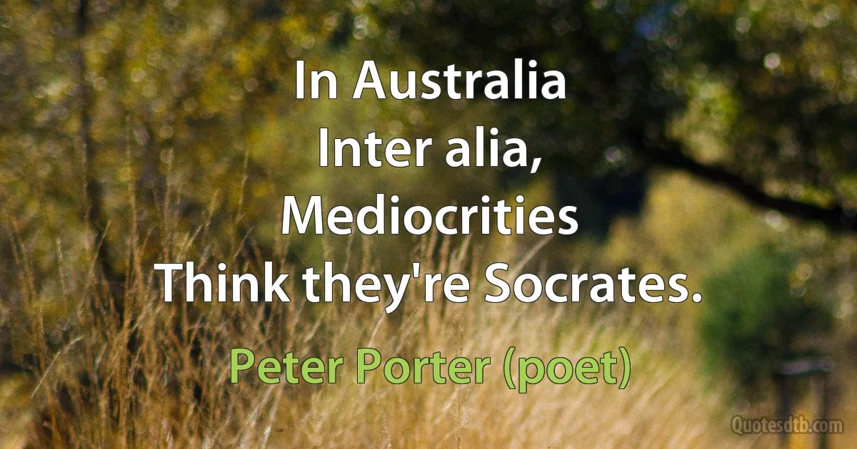 In Australia
Inter alia,
Mediocrities
Think they're Socrates. (Peter Porter (poet))