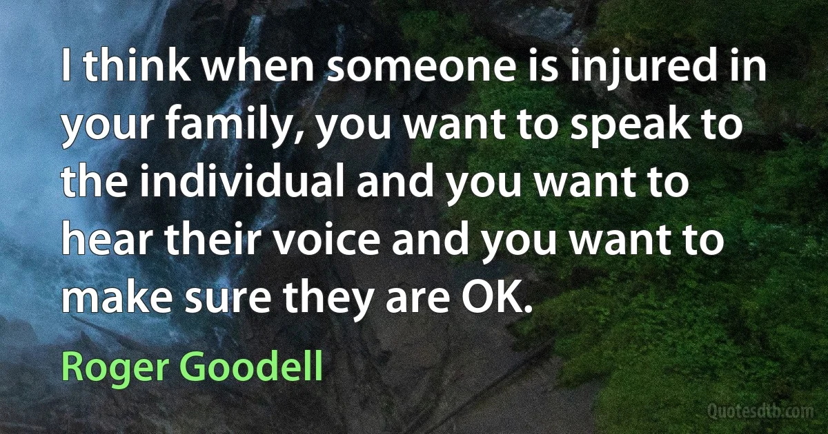 I think when someone is injured in your family, you want to speak to the individual and you want to hear their voice and you want to make sure they are OK. (Roger Goodell)