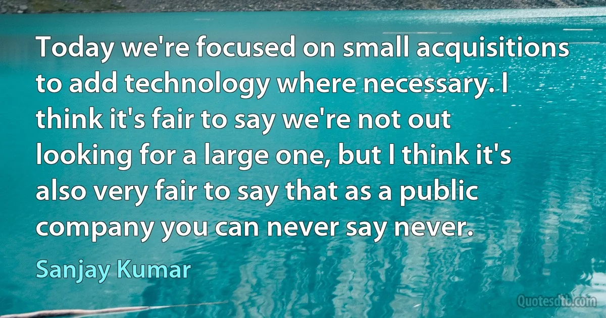 Today we're focused on small acquisitions to add technology where necessary. I think it's fair to say we're not out looking for a large one, but I think it's also very fair to say that as a public company you can never say never. (Sanjay Kumar)