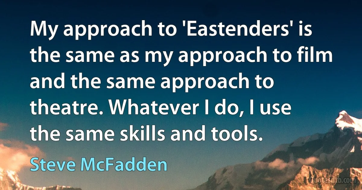 My approach to 'Eastenders' is the same as my approach to film and the same approach to theatre. Whatever I do, I use the same skills and tools. (Steve McFadden)