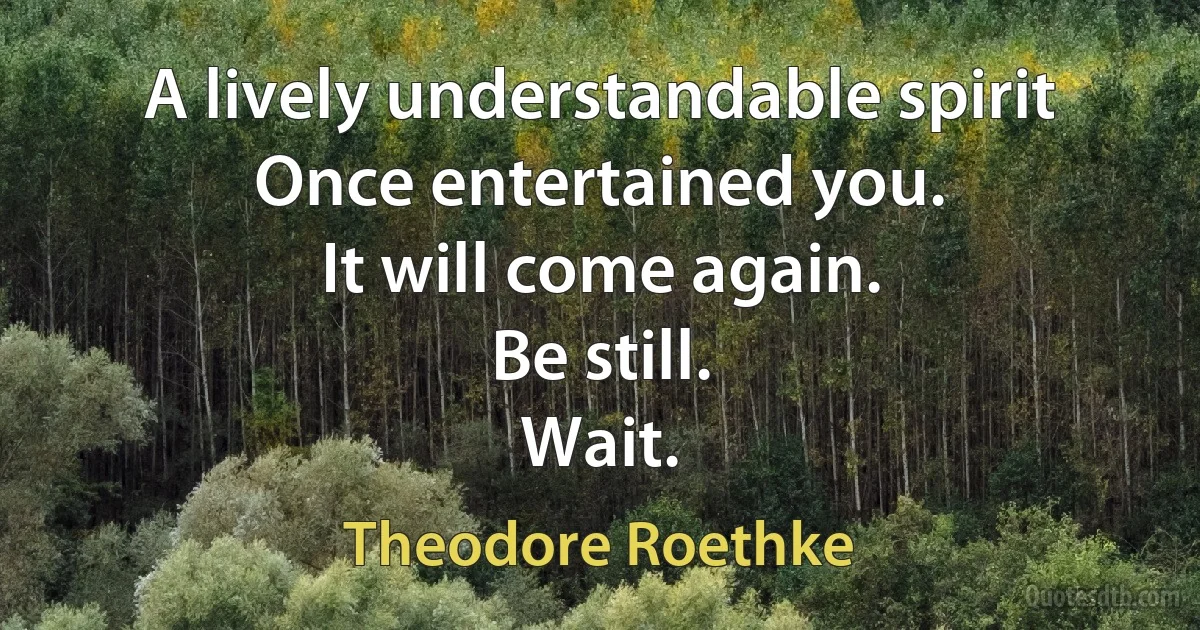 A lively understandable spirit
Once entertained you.
It will come again.
Be still.
Wait. (Theodore Roethke)