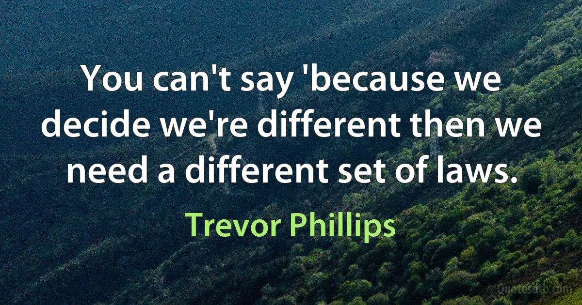 You can't say 'because we decide we're different then we need a different set of laws. (Trevor Phillips)