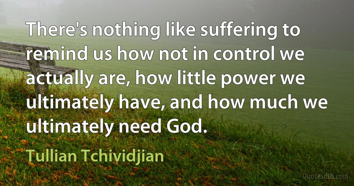 There's nothing like suffering to remind us how not in control we actually are, how little power we ultimately have, and how much we ultimately need God. (Tullian Tchividjian)