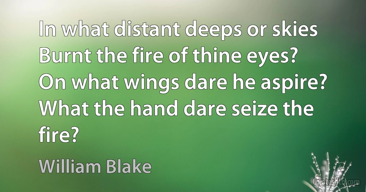 In what distant deeps or skies
Burnt the fire of thine eyes?
On what wings dare he aspire?
What the hand dare seize the fire? (William Blake)