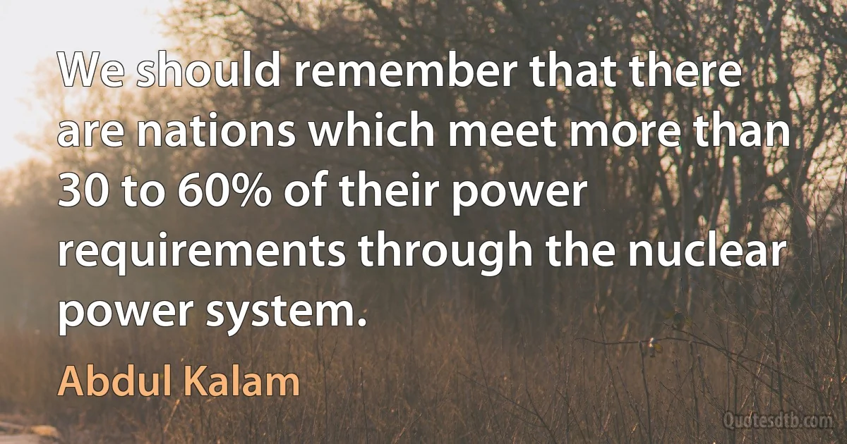 We should remember that there are nations which meet more than 30 to 60% of their power requirements through the nuclear power system. (Abdul Kalam)