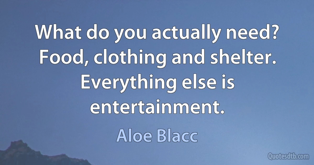 What do you actually need? Food, clothing and shelter. Everything else is entertainment. (Aloe Blacc)