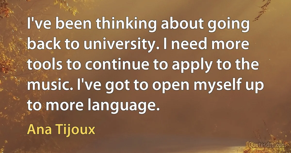 I've been thinking about going back to university. I need more tools to continue to apply to the music. I've got to open myself up to more language. (Ana Tijoux)