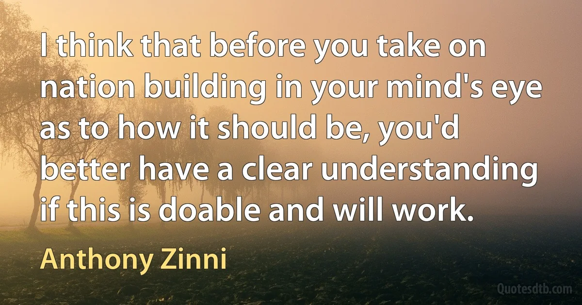 I think that before you take on nation building in your mind's eye as to how it should be, you'd better have a clear understanding if this is doable and will work. (Anthony Zinni)