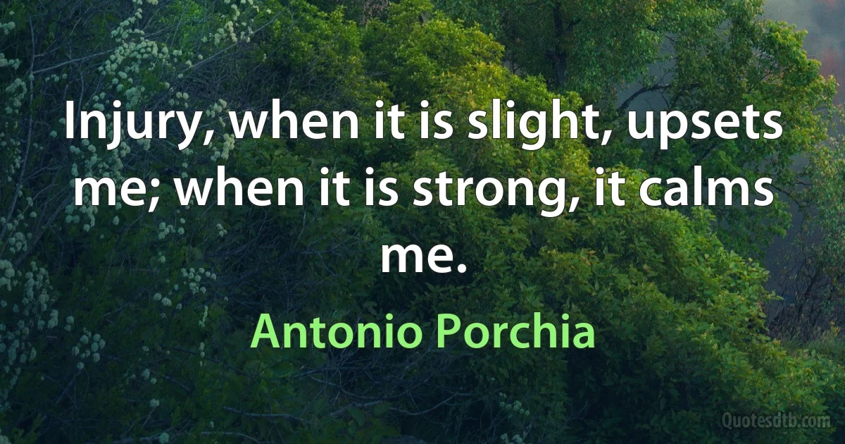 Injury, when it is slight, upsets me; when it is strong, it calms me. (Antonio Porchia)