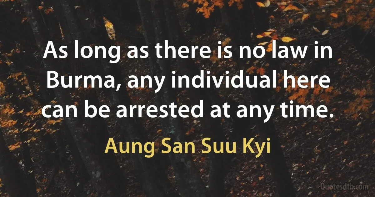 As long as there is no law in Burma, any individual here can be arrested at any time. (Aung San Suu Kyi)