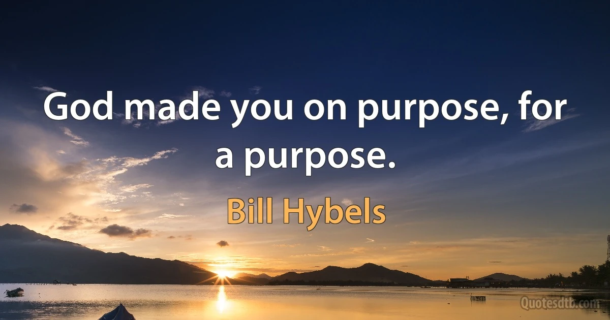 God made you on purpose, for a purpose. (Bill Hybels)