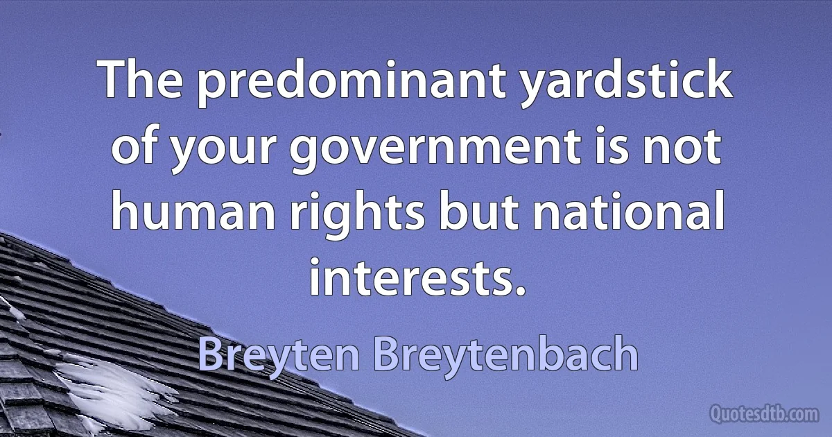 The predominant yardstick of your government is not human rights but national interests. (Breyten Breytenbach)