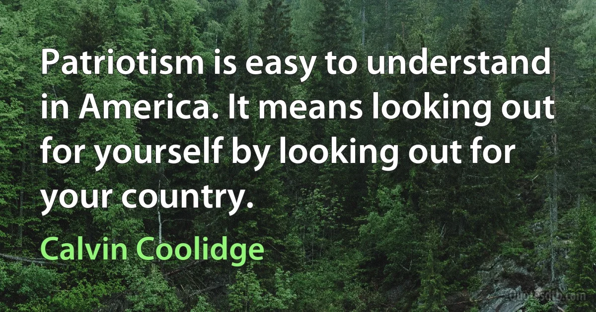 Patriotism is easy to understand in America. It means looking out for yourself by looking out for your country. (Calvin Coolidge)