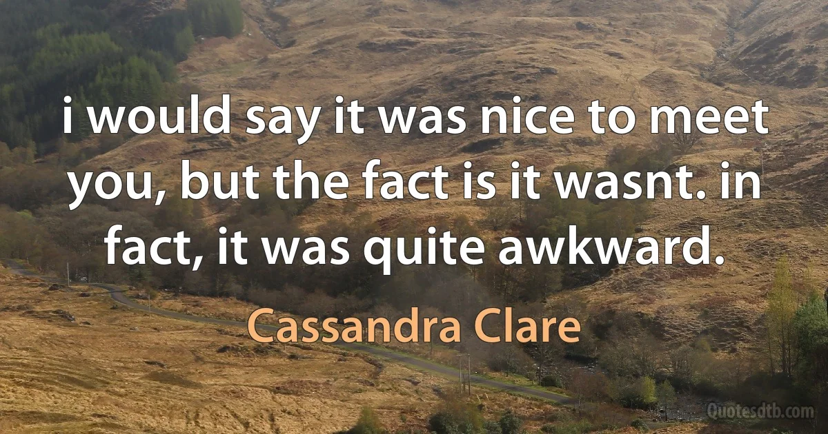 i would say it was nice to meet you, but the fact is it wasnt. in fact, it was quite awkward. (Cassandra Clare)